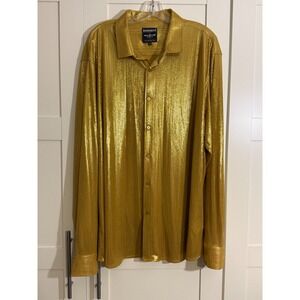 BARABAS Mens 5XL Gold Lurex Metallic Striped Long Sleeve Dress Shirt Classic Fit